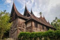 Wooden rural house with an unusual roof in the village of the Minangkabau people on the island of Sumatra