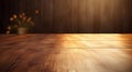 Wooden rustic floor with blur wooden wall on the background.