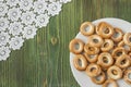 Wooden rustic table with national russian bagels