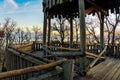 Wooden rustic view tower tree house next to Lake Balaton in Hungary Royalty Free Stock Photo