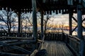 Wooden rustic view tower tree house next to Lake Balaton in Hungary Royalty Free Stock Photo