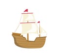 Wooden sail boat ship cartoon model of children toy vector illustration isolated on white background Royalty Free Stock Photo