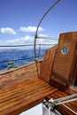 Wooden sailboat boat deck blue sky ocean sea Royalty Free Stock Photo