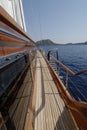 Wooden sailboat on sail Royalty Free Stock Photo