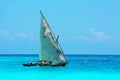 Wooden sailboat on water