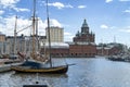 Wooden sailboats moored in old port in Helsinki, Finland.