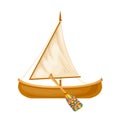 Wooden sailing boat with oars. Water, sea type of transport. Royalty Free Stock Photo