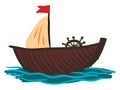 A wooden sailing boat is ready for the ride vector or color illustration