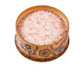 wooden salt cellar with pink Himalayan Salt