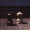 Wooden salt and pepper mill. Royalty Free Stock Photo