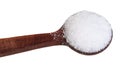 wooden salt spoon with fine Sea Salt close up