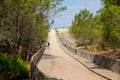 Wooden sand pathway access to Cap-Ferret sea atlantic beach in gironde france Royalty Free Stock Photo