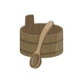 Wooden Sauna Bucket with Spoon on White Background. Royalty Free Stock Photo