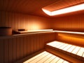 wooden sauna interior with a brown towel, Ai Generated