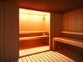 wooden sauna interior with a brown towel, Ai Generated
