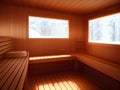 wooden sauna interior with a brown towel, Ai Generated