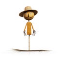 Cartoonish Wooden Scarecrow Walking In A Field