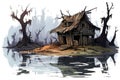 House on swamps illustration Royalty Free Stock Photo