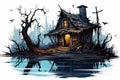 House on swamps illustration Royalty Free Stock Photo