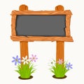 Wooden school board with flowers and butterflies.