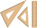 Wooden school triangle and ruler