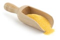 Wooden scoop with cornmeal Royalty Free Stock Photo