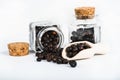 Wooden scoop with dried juniper berries Royalty Free Stock Photo