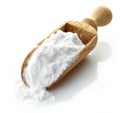 Wooden scoop with potato starch Royalty Free Stock Photo