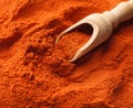 Wooden scoop with red paprika powder closeup Royalty Free Stock Photo