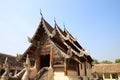 Wooden sculpture on ancient buddhism temple gable