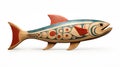 Playful Wood Carving Of A Salmon With Geometric Stripes Royalty Free Stock Photo