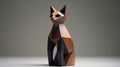 Minimalistic Wooden Cat Sculpture In Dark Amber And Indigo
