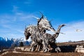 Wooden sculpture of a dragon. Italian landmark