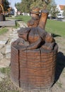 Wooden sculpture frog, The Village of Holasovice, Czech Republic Royalty Free Stock Photo