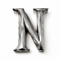 Silver Wood Letter N: Intricate Engravings And Naturalistic Details