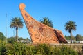 Wooden sculpture of a Maori canoe prow, Gisborne, New Zealand