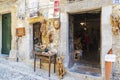 Wooden sculpture shop in Cefalu in Sicily, Italy