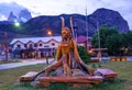 Wooden sculpture in a village El Chalten within Los Glaciares National Park Royalty Free Stock Photo