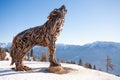 Wooden sculpture of a wolf. Italian landmark