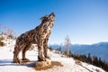 Wooden sculpture of a wolf. Italian landmark