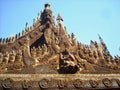 wooden sculptures on a temple roof in vietnam