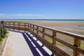 Wooden sea access walkway leading to sand beach atlantic ocean horizon in Jard sur Mer in france Royalty Free Stock Photo