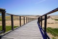 Wooden sea access walkway on sand beach atlantic ocean horizon in Jard sur Mer in france Royalty Free Stock Photo