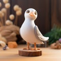 Wooden Seagull Sculpture: Toy-like Proportions And Folk Art-inspired Illustrations