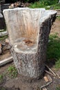 Wooden seat like sculpure in Cadore in Dolomity mountains, Italy