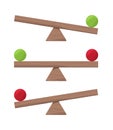 Wooden seesaw. Balance scale or equilibrio items vector flat illustrations Royalty Free Stock Photo