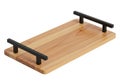Wooden serving tray with black handles on a white background Royalty Free Stock Photo