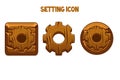 Wooden settings icons round and square gear.