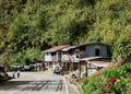 Wooden shacks on rural road in Banaue, Philippines