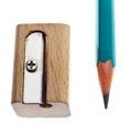 Wooden sharpener and pencil Royalty Free Stock Photo